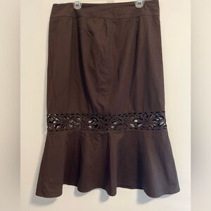 Brown Embellished Midi Skirt